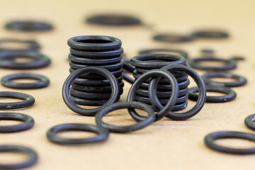 A set of rubber gaskets (O-rings) for pneumatic and hydraulic mechanisms of different diameters.