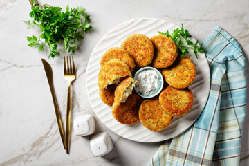 Fish cakes of haddock fillet with tartar sauce