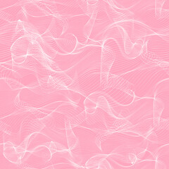 Abstract white waves and lines on a pink background. Seamless pattern for wallpaper, fabric, wrapping paper.
