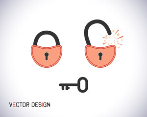 Padlock and key. Closed and with an opening effect. A vector object on an isolated background.
