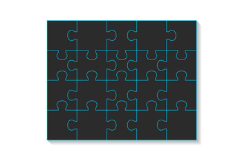 The puzzle is black with a blue outline with a shadow. icon. concept. Vector object on a white background.