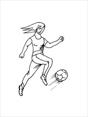 Girl soccer player kicks the ball. vector drawing