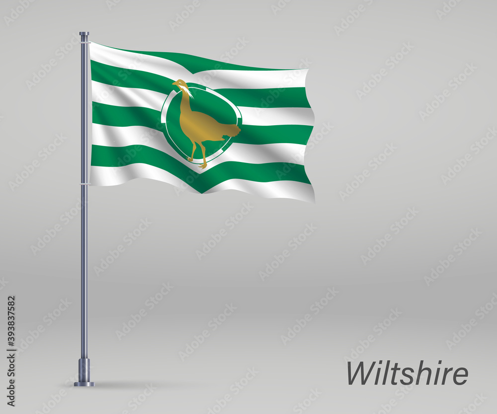 Wall mural waving flag of wiltshire - county of england on flagpole. template for independence day poster desig