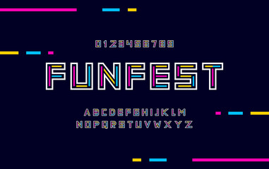 Modern colorful alphabet fonts. Typography festive, music, party, pop. Vector illustration