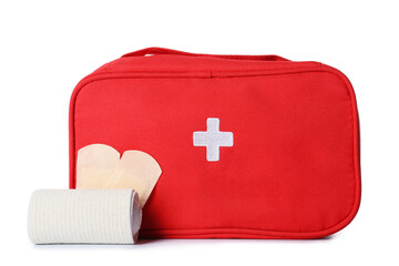 First aid kit on white background