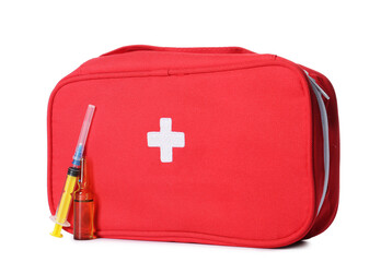First aid kit on white background