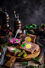 meatloaf with beets and eggs.selective focus..style rustic