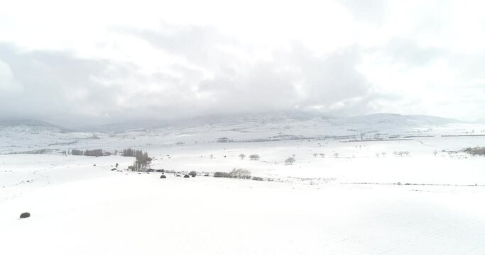 Campo agrario con capa de nieve