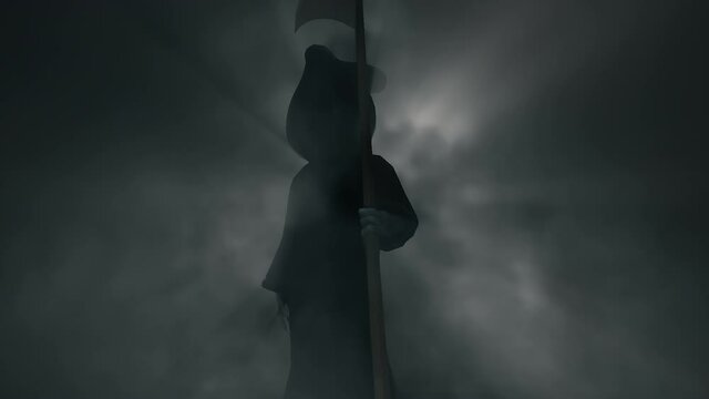 Halloween Death Grim Reaper Idle in Scary Foggy Background 4k