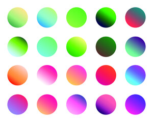 Set of round Vector Gradient. Multicolor Sphere. Modern abstract background texture. Template for design. Isolated objects