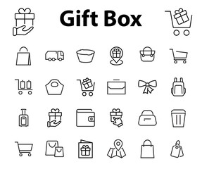 Simple set of bags, shopping and travel icons. Vector illustration Contains icons such as Card, wallet, shopping basket, discount, bowl, package. On a white background, editable stroke