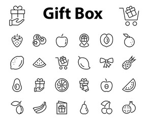 Fruit Icon Set, Vector lines, Contains icons such as apple, banana, cherry, lemon, watermelon, Avocado Editable stroke, 48x48 pixels, White background, eps 10