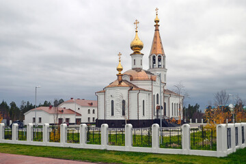 Fototapeta na wymiar View of St. Nicholas church (Nikolskaya church). Gubkinsky, Yamalo-Nenets Autonomous Okrug (Yamal), Russia.