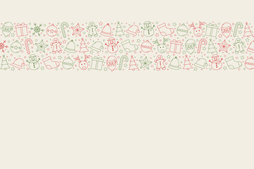 Christmas icons. Xmas background with decoration and copyspace. Vector
