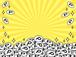 Fototapeta premium 積み重なり輝くのポイントコインのフレーム 中央からの集中線 複数バリエーションあり