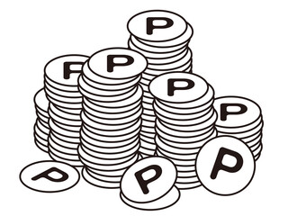 ジャラジャラと積み重なったモノクロのポイントコイン