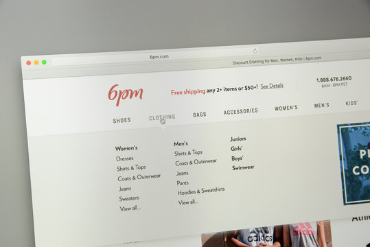 Milan, Italy - May 7, 2017: 6pm website homepage. It's a fashion e-commerce store. Logo
