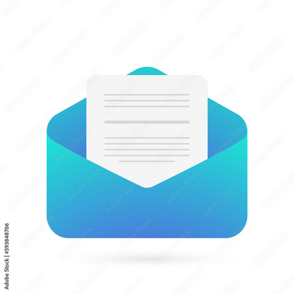 Poster email flat vector icon. modern mail notification pictogram - open e-mail envelope with text message.