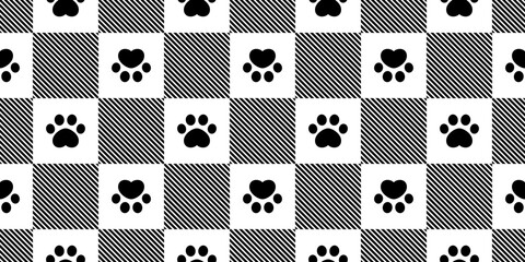 dog paw seamless pattern footprint checked cat french bulldog vector pet puppy cartoon repeat wallpaper tile background scarf isolated illustration doodle design