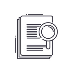 Data research icon, linear isolated illustration, thin line vector, web design sign, outline concept symbol with editable stroke on white background.