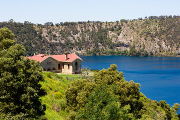 Fototapeta na wymiar The Blue lake taken from a viewing point located in Mount Gambier South Australia on November 10th 2020