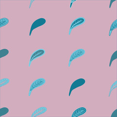 Simple geometric hand drawn feathers pattern. Pink coloured Seamless feather pattern