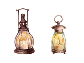 Retro lantern in watercolor