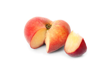 Cut fresh donut peach on white background