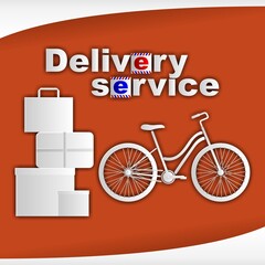 Banner with bike and boxes and text delivery service. Vector illustration.