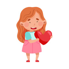 Cute Girl Character Holding Love Heart Vector Illustration