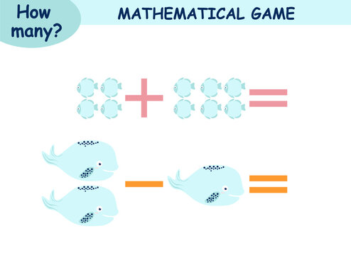 mathematical examples of addition and subtraction. educational page for children. sea world - Powered by Adobe