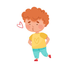 Pretty Boy Character with Red Hair Standing and Pooching Vector Illustration