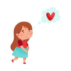 Pretty Girl Character Walking and Dreaming Vector Illustration
