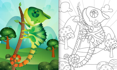 coloring book for kids with a cute chameleon character illustration © riko_design