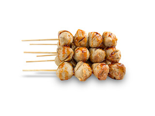 Stacked meatballs Topped with sauce isolate on white background with clipping path