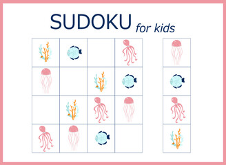 sudoku for kids. Sudoku. Children's puzzles. Educational game for children. sea world