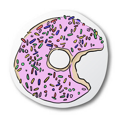 hand drawn of donut and mouth bite on cut paper with shadow isolated on white background