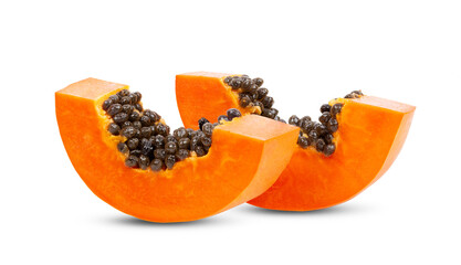 papaya slice on white background