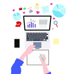 The young businessman seriously works at home. And having fun with information