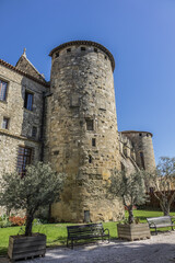 Garden Archbishop's cathedral - lovely small French-style public garden located in heart of city, is privileged promenade for Narbonne residents and tourists. Narbonne, France.