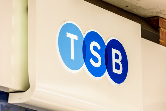 Northampton UK October 5, 2017: TSB Bank logo sign in Northampton town centre.