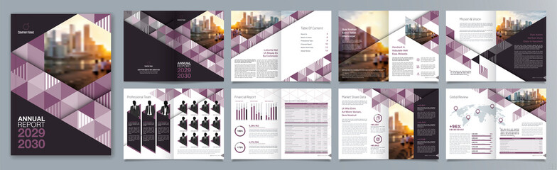 Naklejka na ściany i meble Corporate business presentation guide brochure template, Annual report, 16 page minimalist flat geometric business brochure design template, A4 size.
