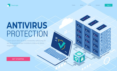 antivirus protection isometric landing page template