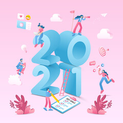 Happy new year 2021. 2021 business goals concept illustration