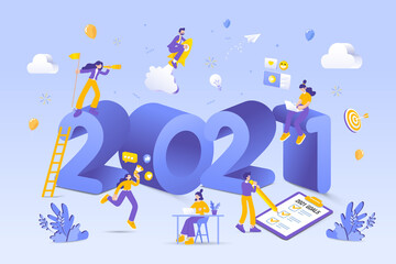 Happy new year 2021. 2021 business goals concept illustration