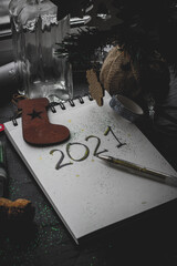 2021 text in Notepad new year background