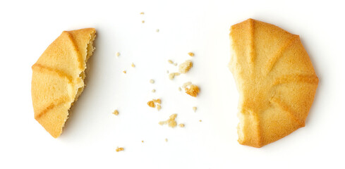 Butter cookie isolated on white, from above