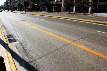 Empty Suggrou Avenue, one of the most crowded streets of Athens due to Coronavirus quarantine measures - Athens, Greece, March 21 2020.