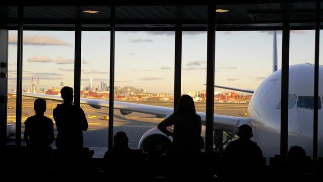 Passengers in Newark New York Airport Gate in 4K Slow motion 60fps