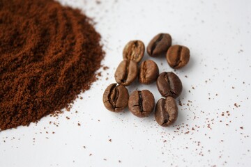 Ground coffee and coffee beans